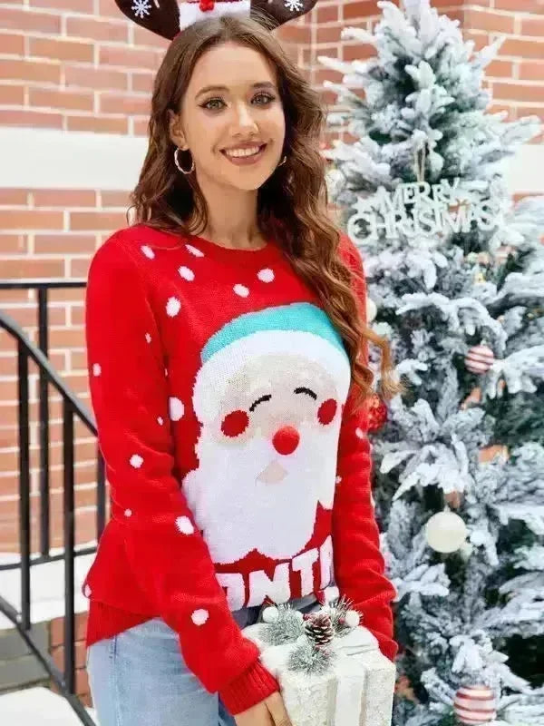 Women's Tops Santa Pullover Sweater Autumn And Winter Letter Embroidery Christmas Red Sweaters Long Sleeve Crew Neck Clothes - EX-STOCK CANADA