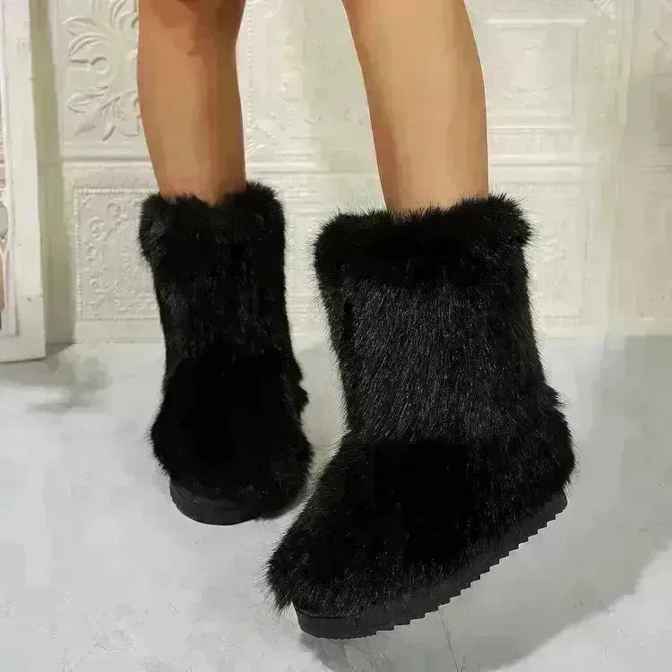 Fashion Long Plush Snow Boots Winter Warm Mid-tube Furry Cotton Shoes For Women Short Boot - EX-STOCK CANADA