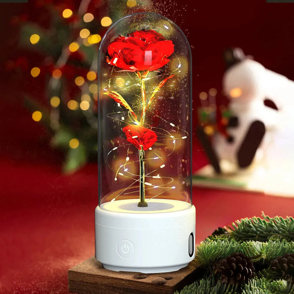 Creative 2 In 1 Rose Flowers LED Light And Bluetooth-compatible Speaker Valentine's Day Gift Rose Luminous Night Light Ornament In Glass Cover - EX-STOCK CANADA