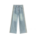 Retro Side Three Bar Stripes Short Sleeve Denim Shirt Outfit Men Jeans - EX-STOCK Canada