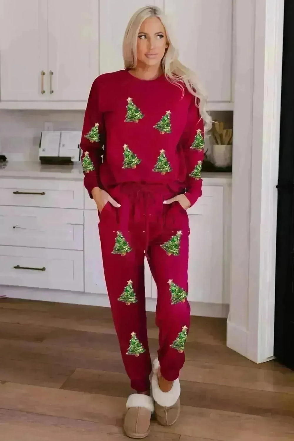 Women's Christmas sweatsuit Sequins Long Sleeve Pants Two-piece Set Fashion Casual Set - EX-STOCK CANADA