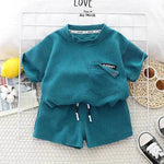 Children's Summer Clothing Casual Plain color Cotton Short Sleeve shirt and Short pant Two-piece Set - EX-STOCK Canada