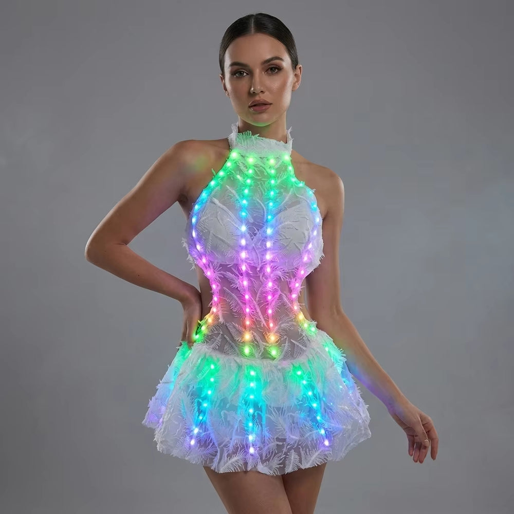 White RGB LED light-up party dress outfit | EX-STOCK Canada product gallery image 4