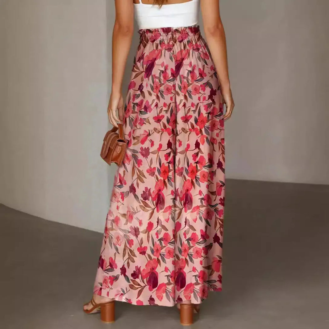 Printed Comfortable Casual High Waist  Wide-leg Floral Palazzo Trousers women - EX-STOCK CANADA