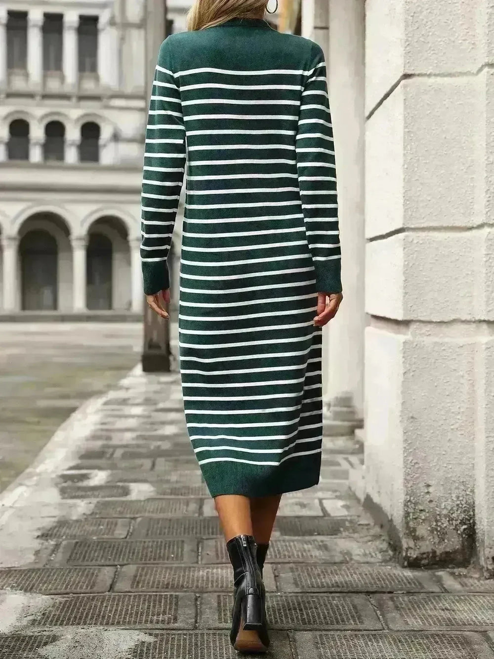 Slim Striped Printed Long Cashmere Dress  Autumn And Winter Long Sleeve Dresses For Women - EX-STOCK CANADA