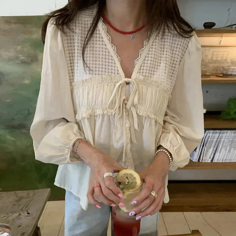 Casual Spring Summer New Retro Elegant V-neck Linen everyday blouse top - EX-STOCK CANADA