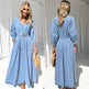 V-neck Lace-up Waist Trimming Casual Button Denim Dress - EX-STOCK Canada