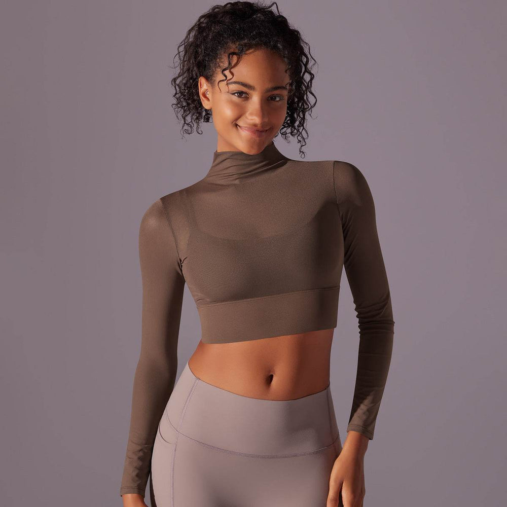 Quick Drying Gym Slim Fit Mesh Turtleneck Long Sleeve Workout Crop Top - EX-STOCK Canada