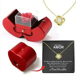Fashion Jewelry Box Red Apple Christmas Gift Necklace Eternal Rose For Girl Mother's Day Valentine's Day Gifts With Artificial Flower Rose Flower Jewelry Box - EX-STOCK CANADA