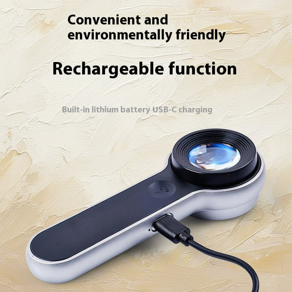 Handheld magnifier with rechargeable function on a white background