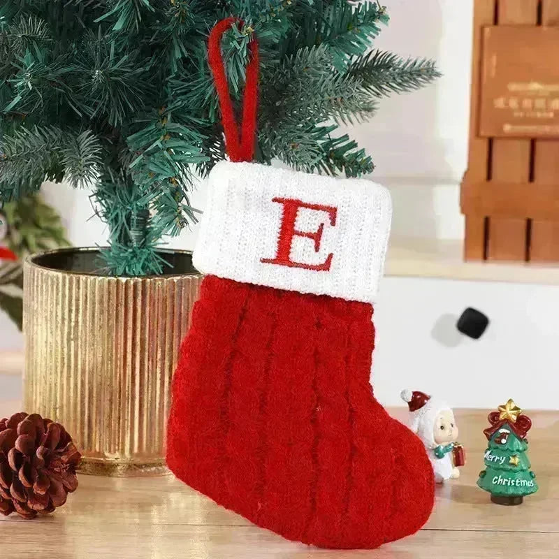 Cute Letters Christmas Stockings Decorative Creative Tree Pendant Wool Knitted Socks - EX-STOCK CANADA
