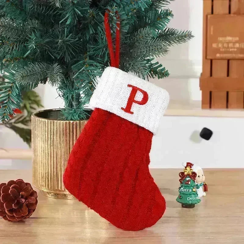 Cute Letters Christmas Stockings Decorative Creative Tree Pendant Wool Knitted Socks - EX-STOCK CANADA