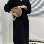 Autumn Winter Knitted V-neck Long Sweater Dress - EX-STOCK Canada
