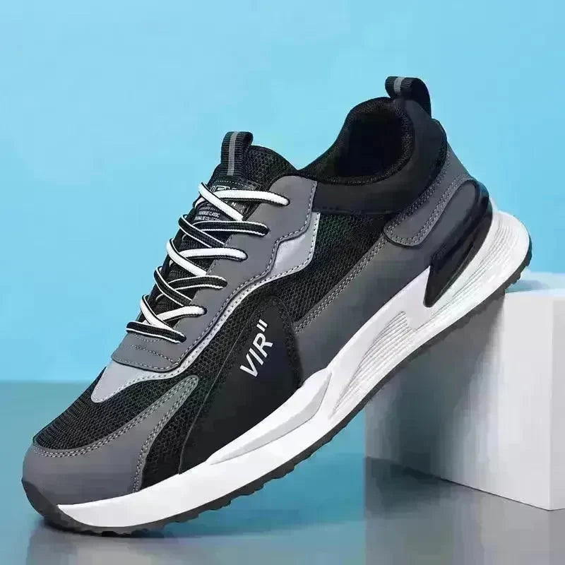 Men's Color Block Mesh Shoes Fashion Casual Lace-up Sneakers Outdoor Breathable Running Sports Shoes - EX-STOCK CANADA