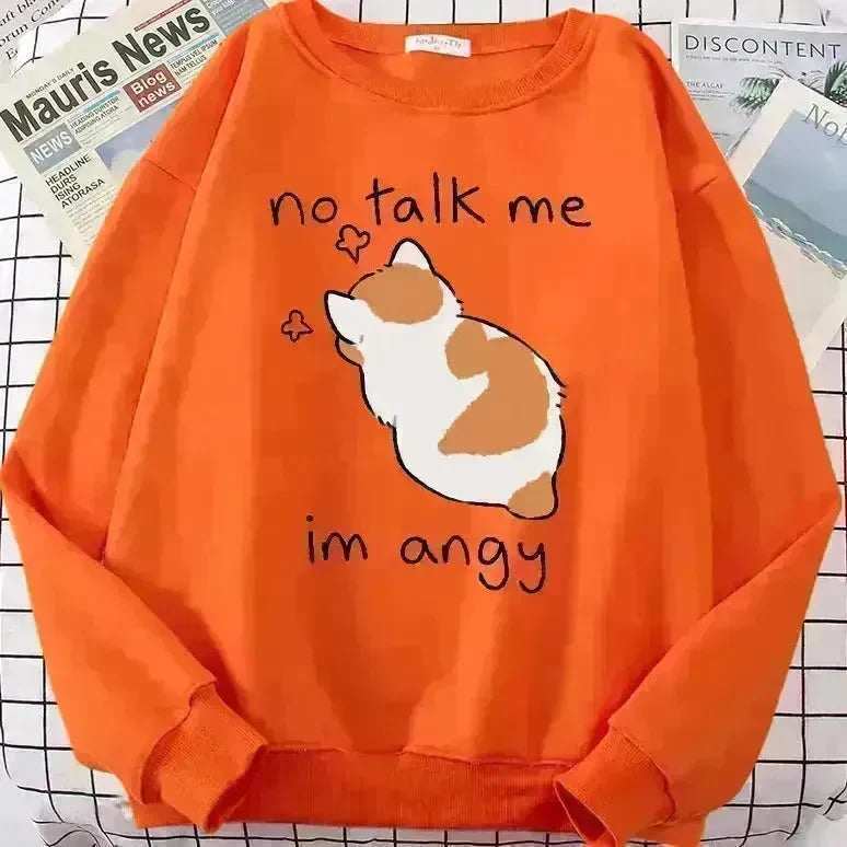 Women Chic Casual No Flattering Cat Print Crew Neck Sweatshirt - EX-STOCK CANADA