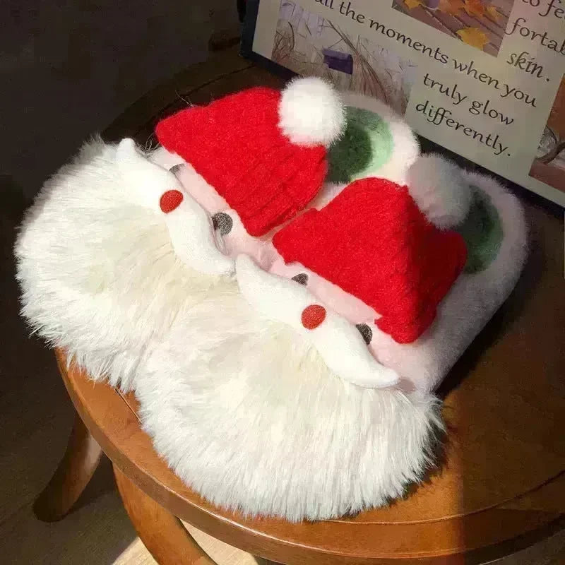 Cute Christmas Santa Claus Home Slippers Winter Warm Indoor Non-slip Floor Plush Shoes For Women - EX-STOCK CANADA