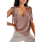 Bowknot Tie Up V-neck top Women Summer Sleeveless Blouse Tops - EX-STOCK CANADA