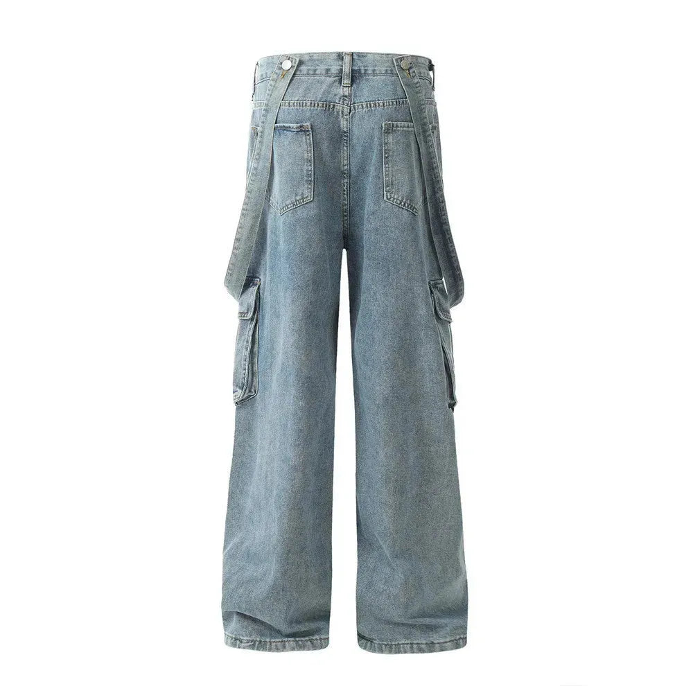 Ribbon Design Multi-pocket Workwear Denim Trousers Men Jeans - EX-STOCK CANADA