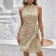 Casual Summer Halter neck Printed Dress With Tied Elegant Ladies High Neck Mini Dress. - EX-STOCK CANADA