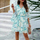 Casual Summer Chiffon Floral Print Short Sleeves Dress Lace Up Ruffles Design Fashion V-neck Short Mini Dresses Womens Clothing - EX-STOCK CANADA