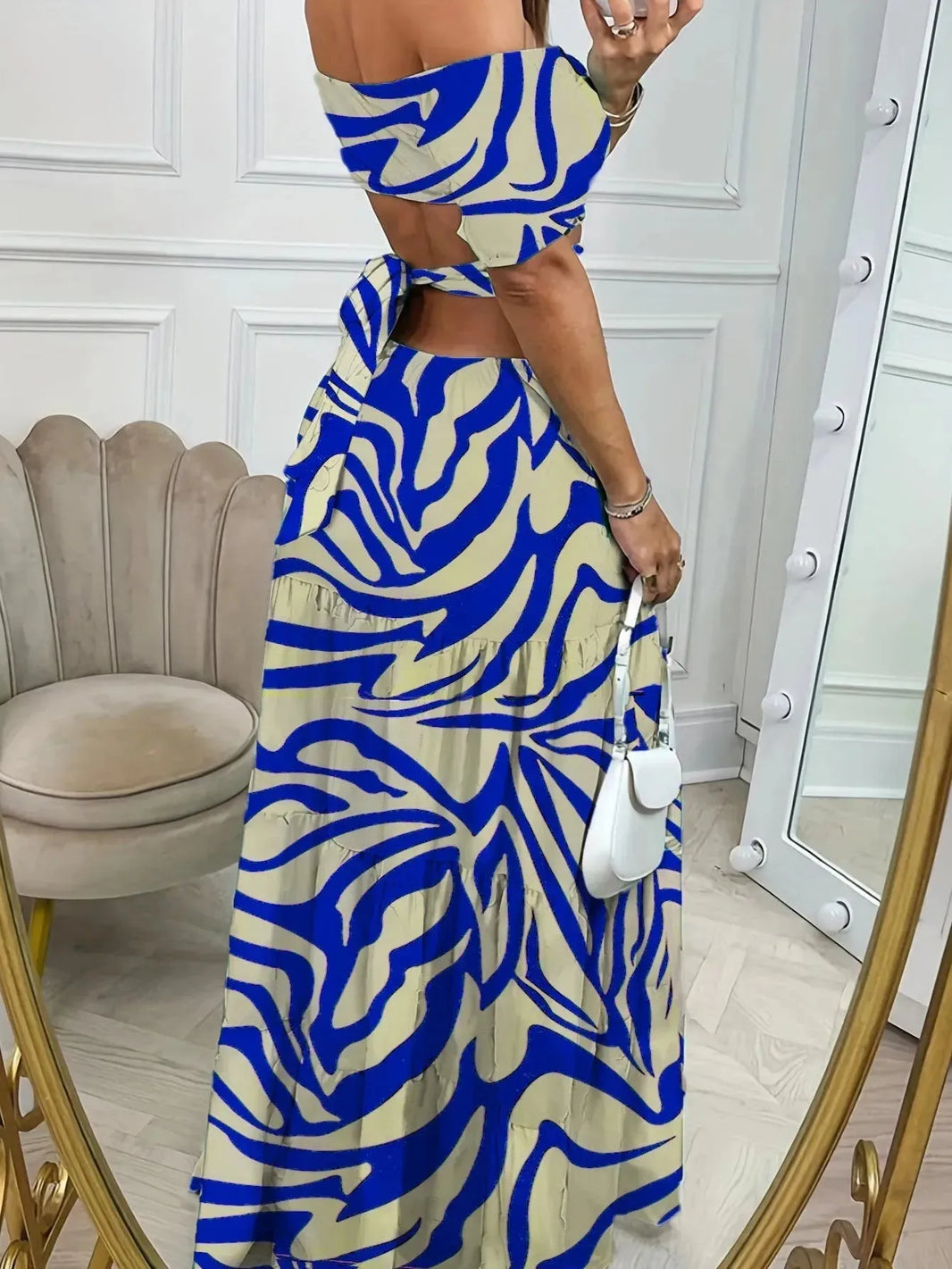 Off Shoulder Summer Maxi Dress Hollow out Cute Flowy dress - EX-STOCK CANADA