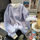 Women Round-neck With Fleece Lining Thick Fake Two Pieces Long Sleeve Loose Hoodie Sweatshirt - EX-STOCK CANADA
