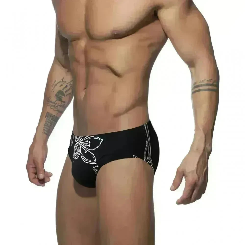Simple Floral Printed Men's Underwear Swimming Trunks Briefs - EX-STOCK CANADA