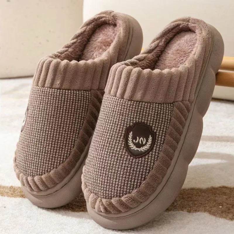 Plus Size Colorblock Plush Slippers For Women Men Winter Warm Home Slipper Indoor Thick-soled Fleece Shoes Couple - EX-STOCK Canada