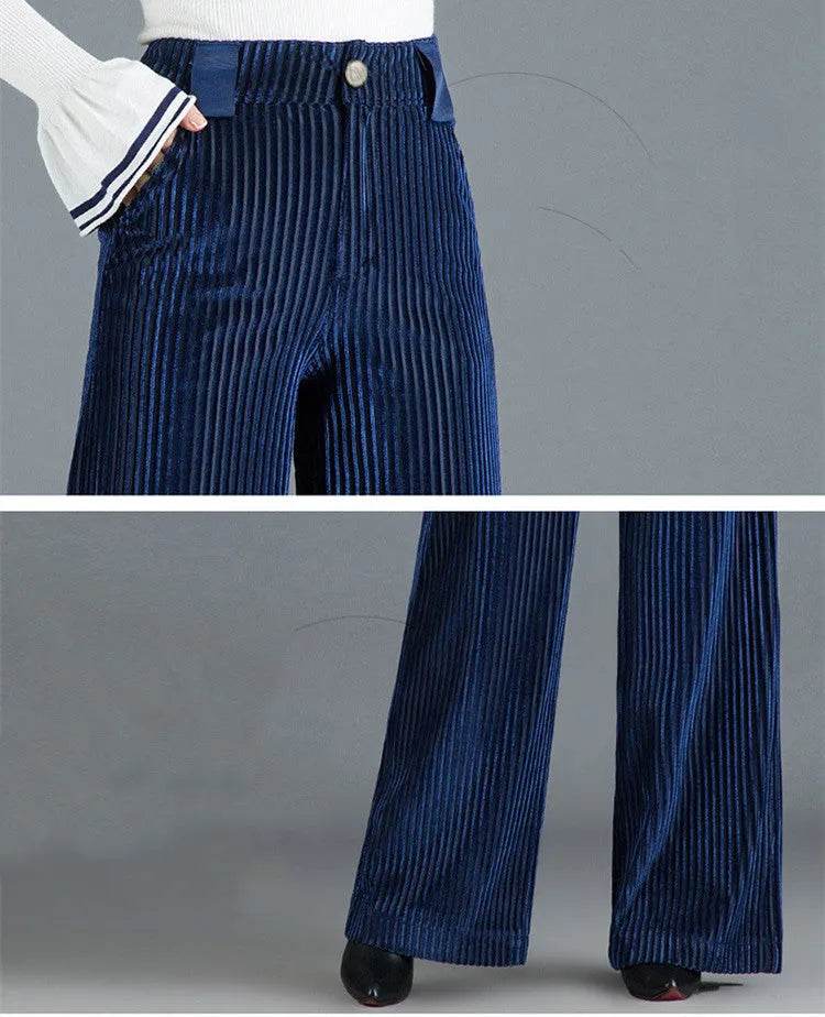 Gold Silk Striped Velvet Wide Leg trouser Pants Women - EX-STOCK Canada