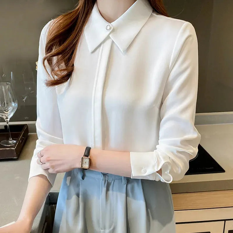 Formal Business Chiffon Blouse Women Long Sleeve White blouse shirt Tops - EX-STOCK CANADA
