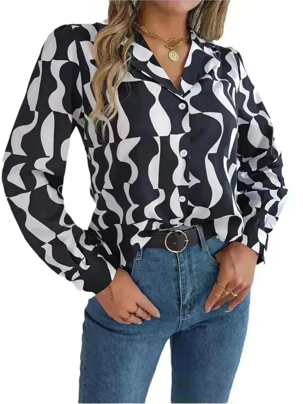 Commuting Elegant Contrast Color Striped Suit Collar Long Sleeve Shirt Formal Top for Women Office Wear Top - EX-STOCK CANADA
