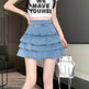 Elastic Jeans High Waist Layer Denim short mini flare skirt - EX-STOCK Canada
