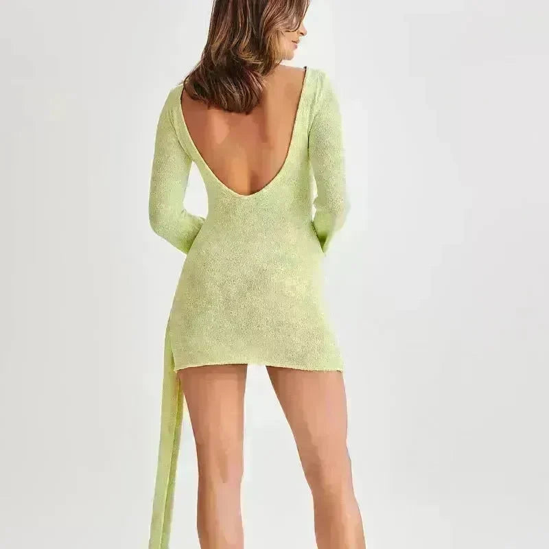 Fashion Suspender Slim Long-sleeved Dress Y2K Charming Hip-hugging V-shaped Backless Bodycon Short Mini Dresses Womens Clothing - EX-STOCK CANADA