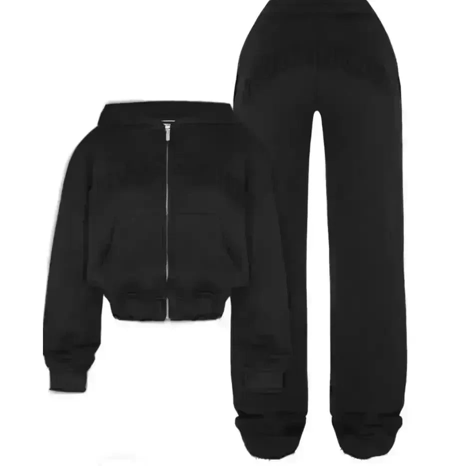 Ins Letter Sports Suit Zip-up Hooded Cropped Sweatshirt  jogging  pant tracksuit Fashion Womens Clothing Two piece joggers - EX-STOCK CANADA