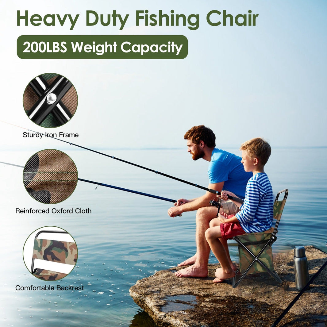 Foldable Fishing Chair With Backrest Built-In Cooler Bag Portable Handle Outdoor Lightweight Fishing Stool For Camping Hiking Hunting EX-STOCK