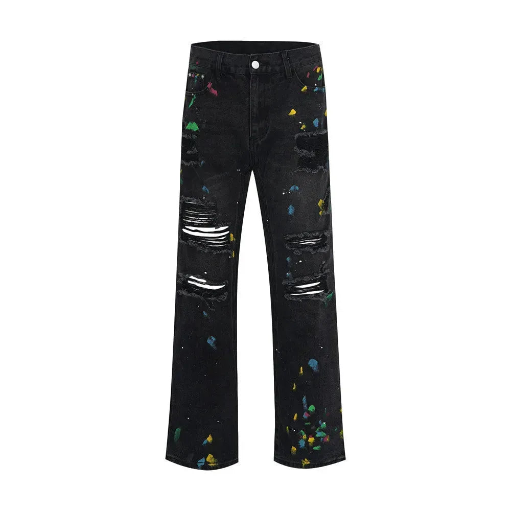 Ripped Paint Wide-leg Denim Trousers For Men Jeans - EX-STOCK CANADA