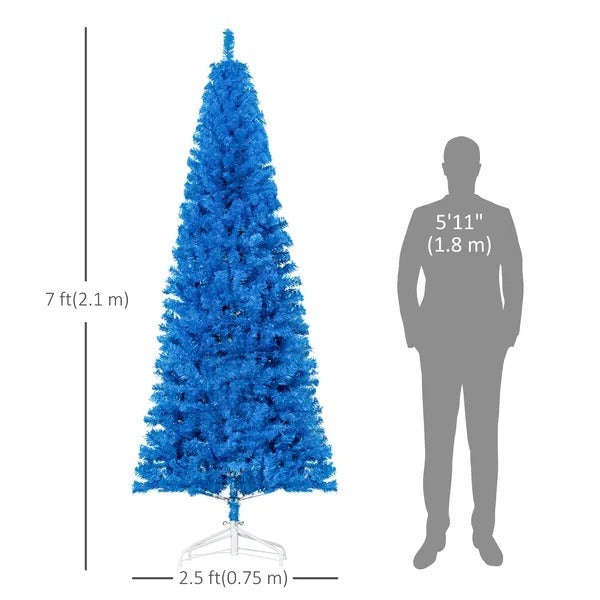 7FT Pencil Christmas Tree, Artificial Christmas Tree With Automatic Open For Home Party, Blue EX-STOCK Canada 