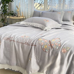 Korean Ice Silk Summer Quilt Four-piece Set Embroidery Lace Air Conditioning Cool Feeling Thin Duvet EX-STOCK Canada 