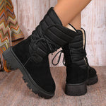 New Chunky Heel Mid-tube Snow Boots Winter Warm Fleece Boot With Lace-up Design Fashion Casual Shoes For Women - EX-STOCK Canada