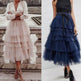 Summer Long Wave Ruffle Layered Ruched High Waist Midi tulle Skirt - EX-STOCK Canada
