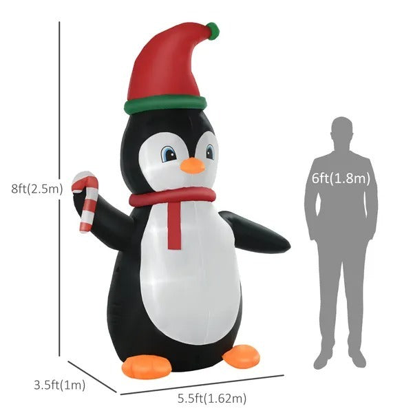 Inflatable Penguin Holding Candy Cane LED Lights Outdoor Decoration EX-STOCK Canada 