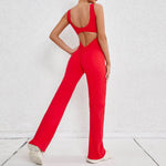 Hollow Back Workout Jumpsuit Sports Athleisure Yoga Wide Leg Jumpsuit - EX-STOCK Canada