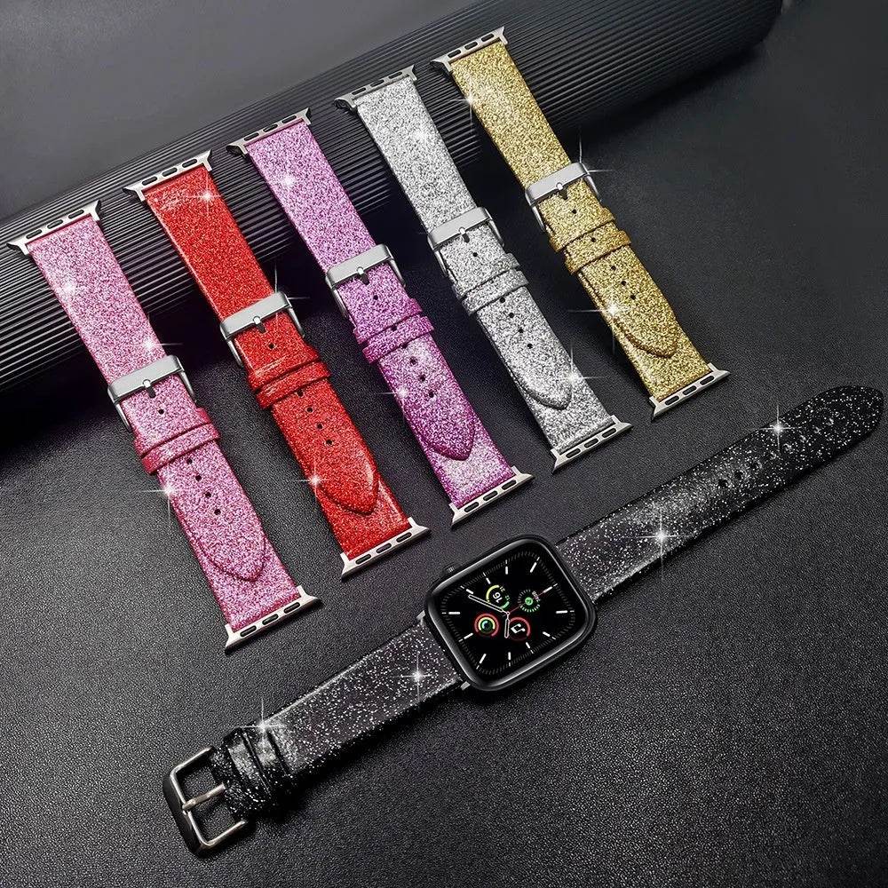 Leather Single Ring Glitter Buckle Couple Watch Strap Suitable for Apple Watch - EX-STOCK Canada