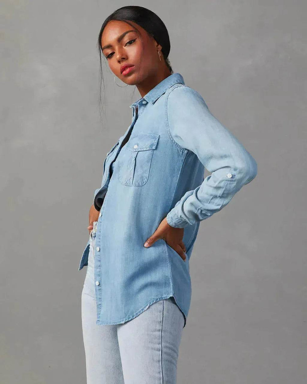 Formal Work Denim shirts for women Leisure Lapel Single Breasted Women's Long Sleeve Denim Shirt Women button down shirts - EX-STOCK Canada