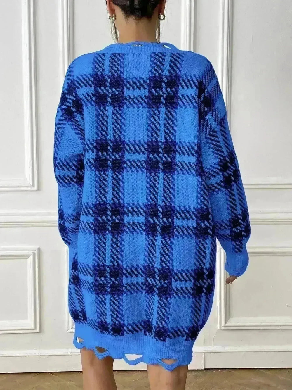 Deer Plush V-neck Long Sleeve Plaid Winter Jumper Mini dress - EX-STOCK CANADA