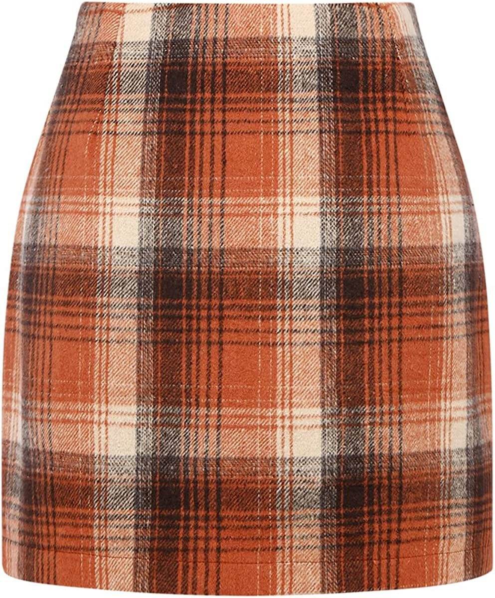Women's High Waist Plaid Tight Pencil Wool Mini Skirt - EX-STOCK Canada