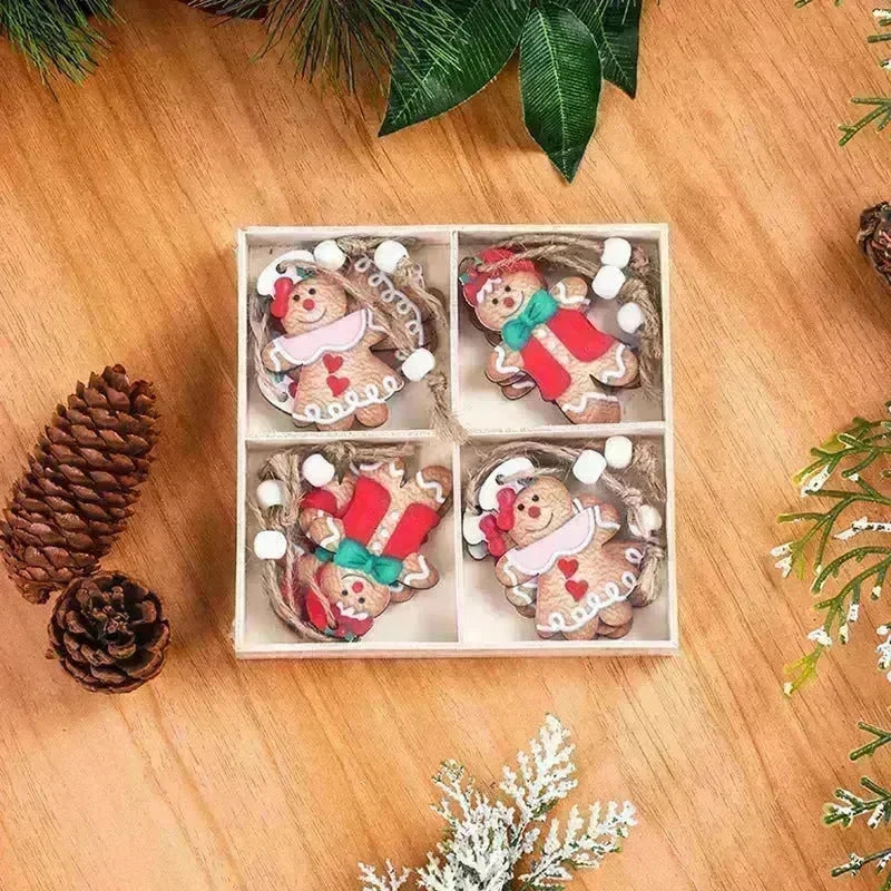 Wooden Gingerbread Man Christmas Decorations Box Pendant - EX-STOCK CANADA