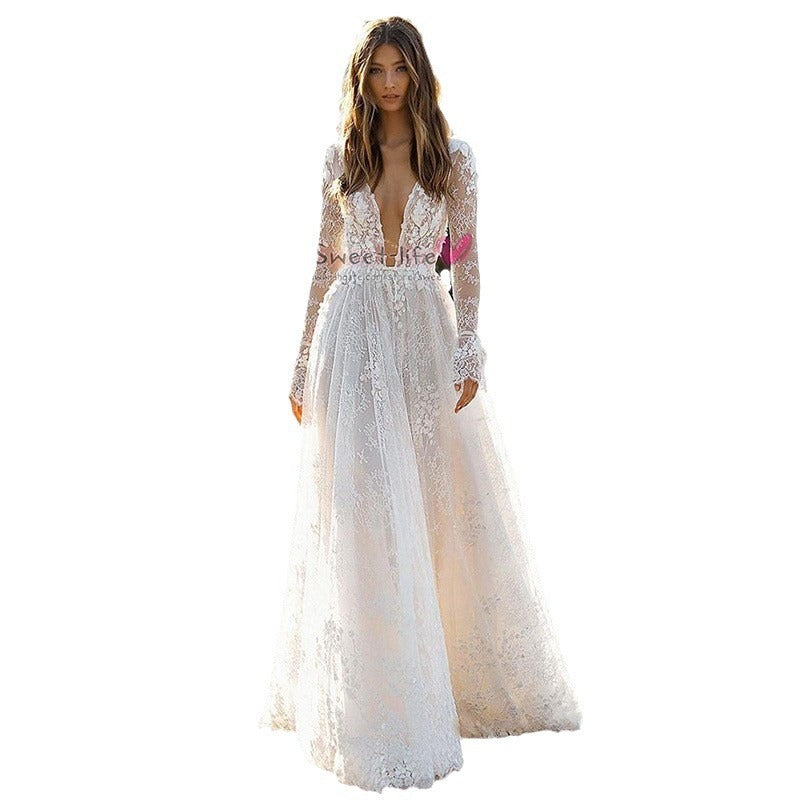 Women's Wedding Dress Lace Long Sleeve Dinner Party Gown EX-STOCK Canada 