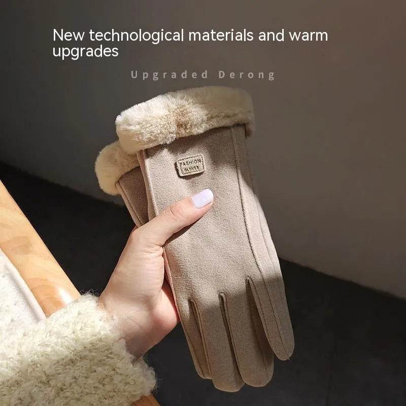 Fleece Lined Padded Warm Keeping Cute Suede Riding Gloves - EX-STOCK Canada