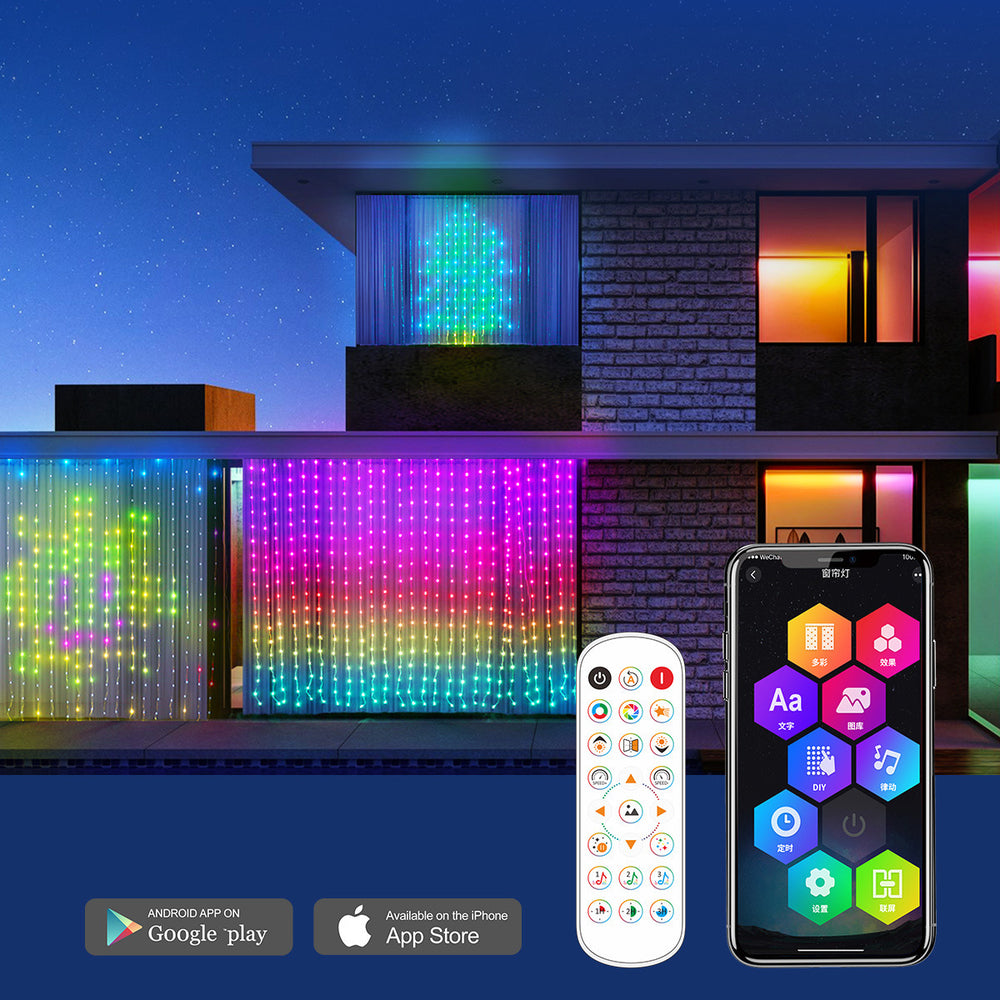 Bluetooth RGB LED Curtain String Lights — product view 4 of 12 | EX-STOCK